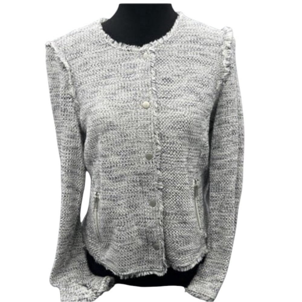 Nic + Zoe Navy and White Sweater_Fringe Mix Knit_Size Medium